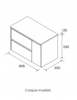 Conjunto mueble de baño 2 cajones y 1 puerta croquis puerta a la derecha