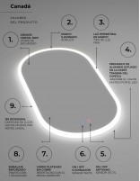 Espejo ovalado marco iluminado datos