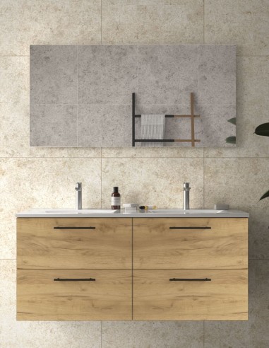 Mueble lavabo doble Salgar modelo SILANE 4 cajones tiradores negros