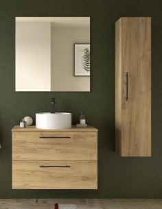 Mueble lavabo sobre encimera Salgar modelo SILANE 2 cajones tiradores negros