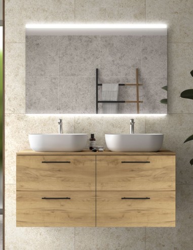 Mueble dos lavabos encimera Salgar modelo SILANE 4 cajones tiradores negros