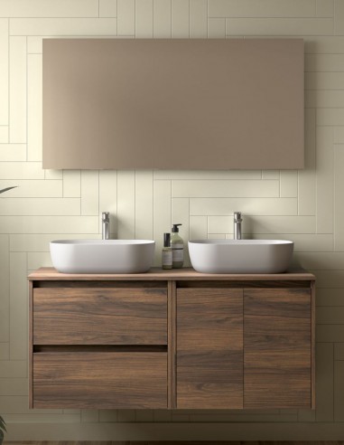 Mueble baño Noja Salgar sobre encimera nogal maya