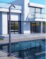 Ducha piscina cascada colores azul océano