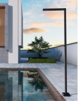 Ducha acero inoxidable piscina negra ambiente