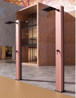 Ducha piscina de exterior rosa coral ambiente