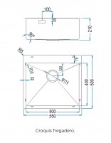 Fregadero de cocina croquis 50 cm.