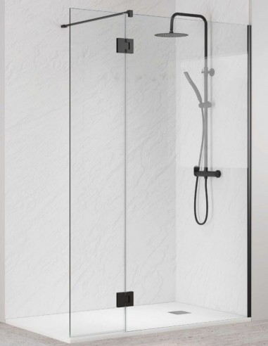 Mampara de ducha negra abatible modelo MUXIA fija y puerta abatible