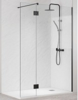 Mampara de ducha negra abatible modelo MUXIA fija y puerta abatible