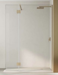 Mampara dorada fija y abatible modelo IN OUT MUXIA con bisagras