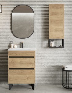 Mueble baño fondo reducido con patas modelo BERNA con detalles en negro