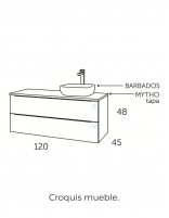 Mueble baño 120 cm sobre encimera croquis