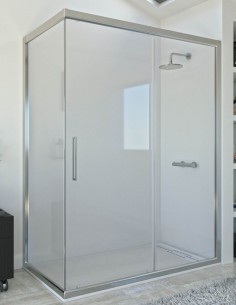 Mampara de ducha frontal + lateral con perfil inferior - DAMARA cromo o blanca de Seviban