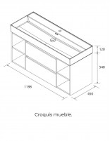 Mueble baño 2 cajones + 2 huecos natural croquis