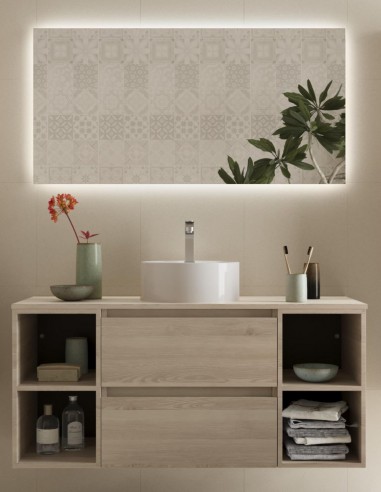 Mueble baño 2 cajones + 2 huecos Natural lavabo sobre encimera