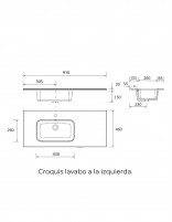 Mueble baño 2 cajones + 1 puerta croquis lavabo izquierda