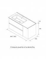 Mueble baño 2 cajones + 1 puerta croquis derecha