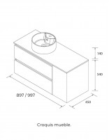 Mueble baño 1 puerta + 2 cajones croquis puerta derecha