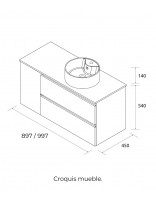 Mueble baño 1 puerta + 2 cajones croquis puerta izquierda