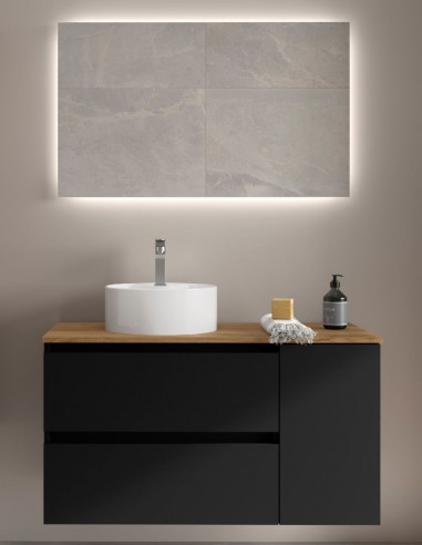 Mueble baño 1 puerta + 2 cajones negro