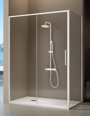 Mampara de ducha frontal + fijo lateral blanco - DELTA de Kassandra