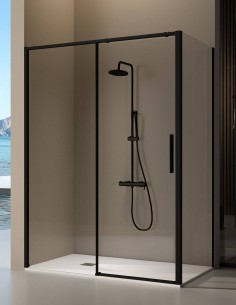Mampara de ducha frontal + fijo lateral negro - DELTA de Kassandra
