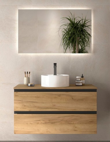 Mueble de baño suspendido modelo lavabo sobre encimera Bequia Metal de Salgar