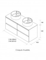 Mueble suspendido de 120 cm - 140 cm croquis