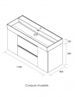 Conjunto baño 120 cm. 2 puertas + 2 cajones croquis