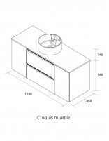 Conjunto baño sobre encimera 120 cm. 2 puertas + 2 cajones croquis