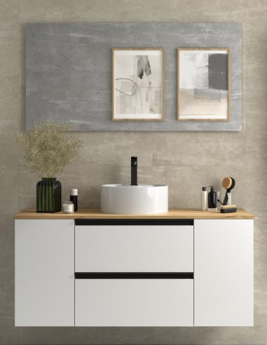 Conjunto baño sobre encimera 120 cm. 2 puertas + 2 cajones blanco + roble