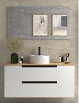 Conjunto baño sobre encimera 120 cm. 2 puertas + 2 cajones blanco + roble