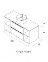 Conjunto baño 120 cm. 2 cajones + 2 huecos croquis sobre encimera