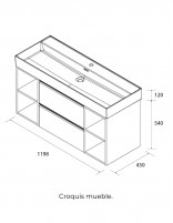 Conjunto baño 120 cm. 2 cajones + 2 huecos croquis