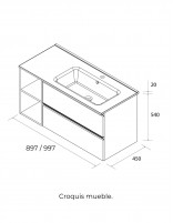 Conjunto baño 2 cajones + 2 huecos croquis izquierda