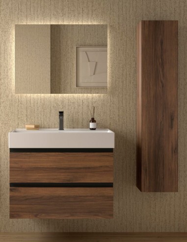 Conjunto suspendido de baño nogal