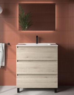 Mueble baño 3 cajones modelo con patas y lavabo encastrado BEQUIA de Salgar 2