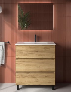 Mueble baño 3 cajones modelo con patas y lavabo encastrado BEQUIA de Salgar