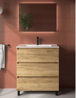 Mueble baño 3 cajones modelo con patas y lavabo encastrado BEQUIA de Salgar
