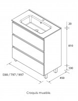 Mueble baño 3 cajones croquis