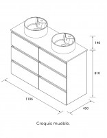 Mueble de baño con patas de 120 cm croquis