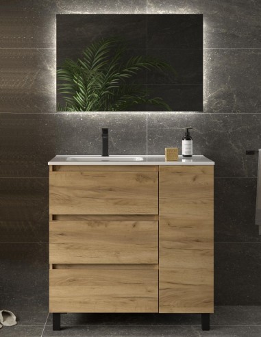 Mueble baño 3 cajones + 1 puerta natural dcha