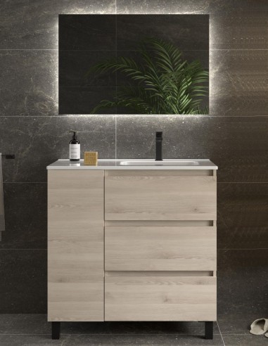 Mueble baño 3 cajones + 1 puerta natural izda