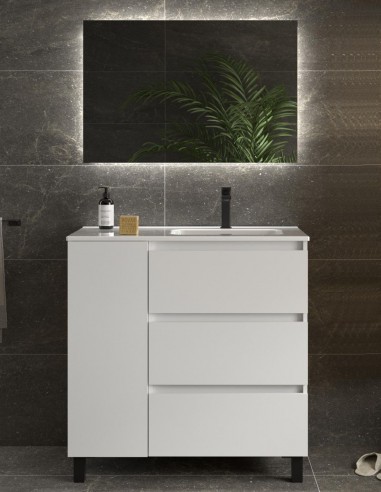 Mueble baño 3 cajones + 1 puerta blanco izda