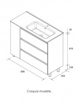 Mueble baño 3 cajones + 1 puerta croquis izquierda