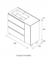 Mueble baño 3 cajones + 1 puerta croquis derecha