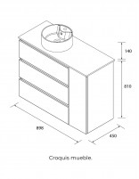 Conjunto baño 3 cajones + 1 puerta con patas croquis dcha.