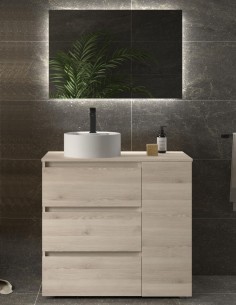 Conjunto baño 3 cajones + 1 puerta con patas BEQUIA sobre encimera de Salgar 2