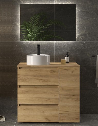 Conjunto baño 3 cajones + 1 puerta con patas BEQUIA sobre encimera de Salgar