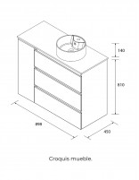 Conjunto baño 3 cajones + 1 puerta con patas croquis izda.