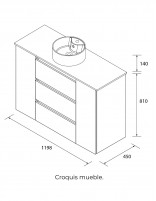 Conjunto sobre encimera 6 cajones + 2 puertas con patas croquis